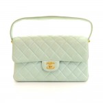 Chanel 10" Double Sided Light Green Cyan Quilted Leather Flap Handbag