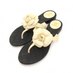 Chanel White Camellia Black Jelly Sandals Made in Italy Size 37
