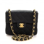 Chanel 7" Mini Black Quilted Satin Flap Shoulder Bag