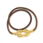 Hermes Atame Dark Brown Leather x Gold Tone Double Bracelet
