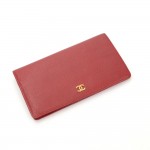 Chanel Red Caviar Leather Long Wallet