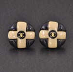 Vintage Chanel Black x Beige Round CC Logo Earrings
