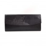 Vintage Louis Vuitton Black Leather Signature Long Clutch Bag