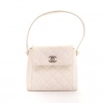 Chanel Flap White Quilted Leather Silver Tone Hardware Mini Hand Bag