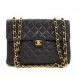 17 Chanel 12inch Jumbo Black Quilted Leather Shoulder Flap Bag