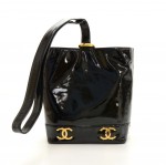 Vintage Chanel Black Patent Leather Shoulder Bucket Bag