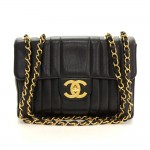 Vintage Chanel 12" Jumbo Black Vertical Quilted Caviar Leather Shoulder Flap Bag