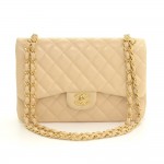 Chanel 2.55 12" medium Jumbo Double Flap Beige Quilted Leather Shoulder Bag