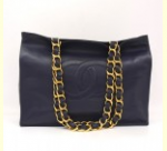 58 Chanel Jumbo XL Navy Leather Shoulder Shopping Tote Bag