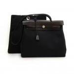 Hermes Herbag MM 2 in 1 Black Canvas Leather Shoulder Hand Bag