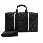 Chanel Travel Line Black x White Nylon Waterproof Large Boston Bag