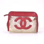 Vintage Chanel Red Leather x Vinyl Small Pouch Cosmetic Case Bag CC