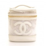 Chanel Vanity White Leather x Vinyl Cosmetic Hand Bag