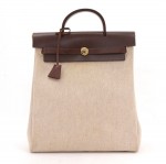 Hermes Brown Leather x Sand Canvas Herbag 2 in 1 Hand Bag