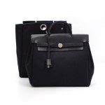 Hermes Herbag Ado 2 in 1 Black Canvas Leather Backpack Bag