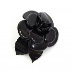 Chanel Black Vinyl Camelia Brooch Pin