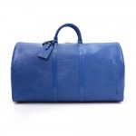 Vintage Louis Vuitton Keepall 55 Blue Epi Leather Duffle Travel Bag