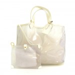Louis Vuitton Plague Lagoon White Vinyl Beach Tote Hand Bag + Pouch
