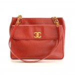 Chanel 12" Red Caviar Leather Medium Shoulder Tote Bag