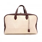 Hermes Victoria 50 Beige Canvas x Brown Leather Large Boston Bag