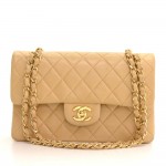 Chanel 2.55 9" Double Flap Beige Quilted Leather Shoulder Bag