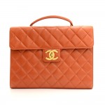 Chanel Dark Orange Quilted Leather Document Briefcase Hand Bag