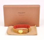 Louis Vuitton Brown cowhide Leather Bracelet Gold Tone V294