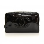 Chanel Black Patent Leather Cosmetic Pouch Bag
