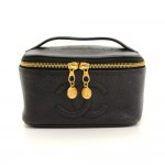 Chanel Vanity Black Caviar Leather Cosmetic Hand Bag