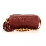Vintage Chanel Dark Red Quilted Leather Fringe Mini Pouch Bag