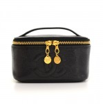 B15 Chanel Vanity Black Caviar Leather Cosmetic Hand Bag