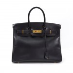 Hermes Birkin 35cm Black Box Calf Leather Gold Tone Hardware Hand Bag