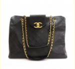 59 Chanel Supermodel Black Leather XL Shoulder Tote Bag
