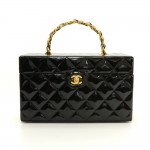 Misc Loss Chanel Vanity Black Quilted Patent Leather Large Cosmetic Hand Bag
