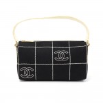 Chanel Black x White Quilted Cotton Pochette Hand Bag