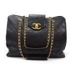 Vintage Chanel XL Supermodel Black Quilted Leather Shoulder Tote Bag