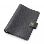 Chanel Black Quilted Caviar Leather 6 Rings Large Agenda Cover