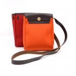 Hermes Herbag TPM Dark Brown Leather  x Orange and Red Canvas Shoulder Bag