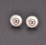 Chanel White x Silver Tone Round Earrings CC Logo