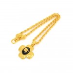 Chanel CC Gold Tone Flower Motif Pendant Necklace