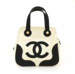 Chanel White x Black Canvas Medium Tote Hand Bag