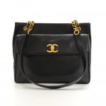 B20 Chanel 12" Black Caviar Leather Medium Shoulder Tote Bag