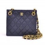 Vintage Chanel Navy Quilted Leather Mini Shoulder Bag Gold CC