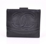 Vintage Chanel Black Caviar Leather Wallet CC