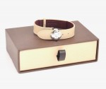 Louis Vuitton Beige Leather Bracelet Silver Tone V324