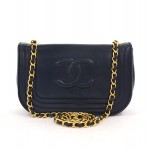 Vintage Chanel Navy Quilted Leather Shoulder Bag Gold Chain