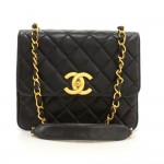 Chanel 10" Black Quilted Leather Shoulder Flap Bag Large CC Logo