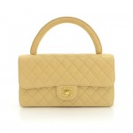 Chanel 10" Beige Quilted Leather Flap Hand Bag