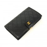 Chanel Black Quilted Leather Long Wallet