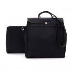 Hermes Herbag MM 2 in 1 Black Canvas Leather Shoulder Hand Bag